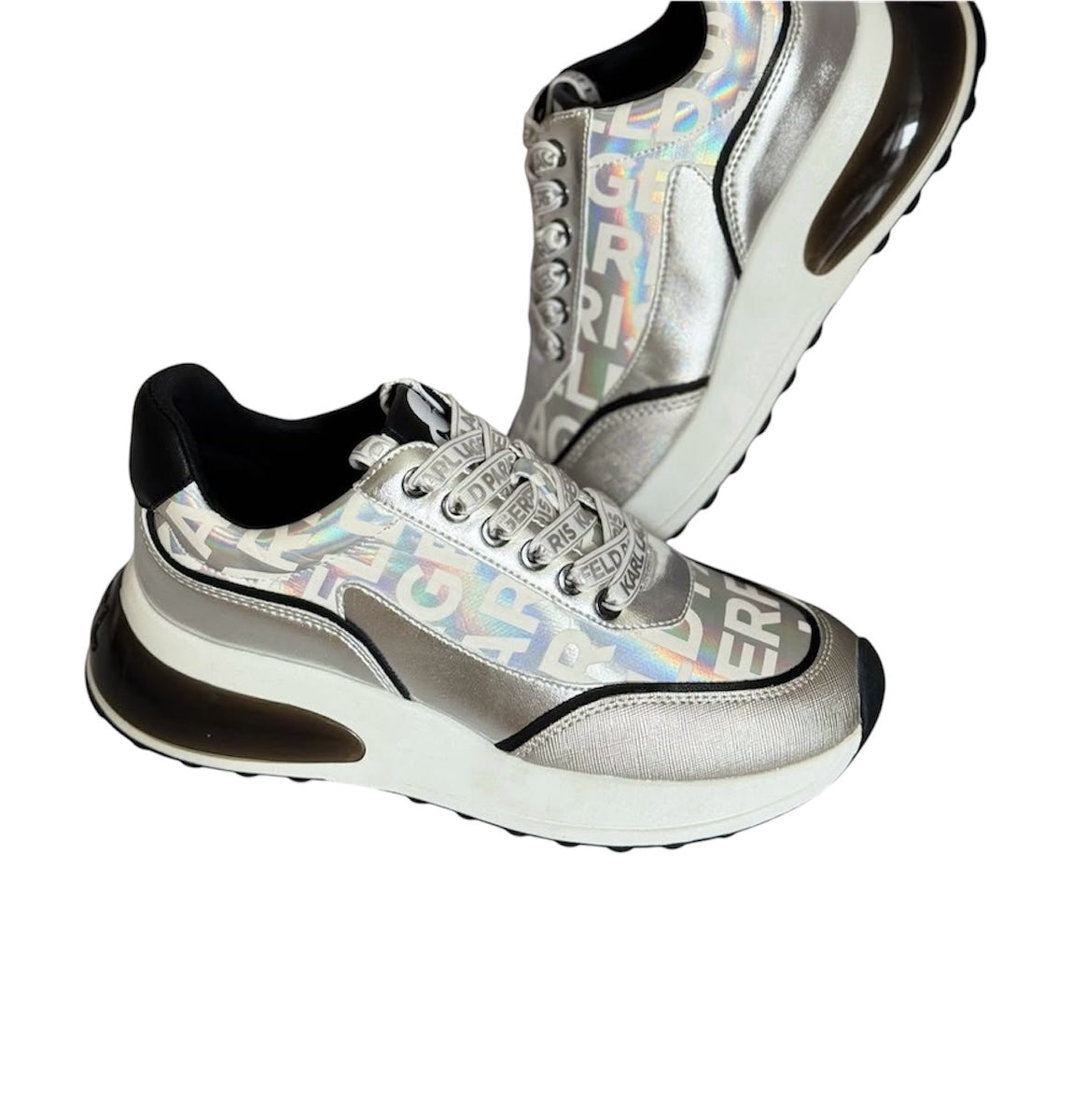 Karl Lagerfeld Paris Logo Metallic Low-Top Sneakers 9M