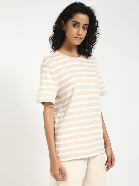 TOMMY HILFIGER Beige Cotton Stripes Short Sleeve T-Shirt size M