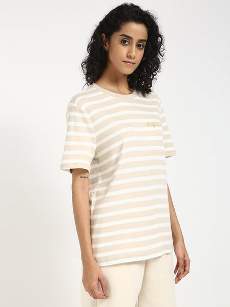 TOMMY HILFIGER Beige Cotton Stripes Short Sleeve T-Shirt size M
