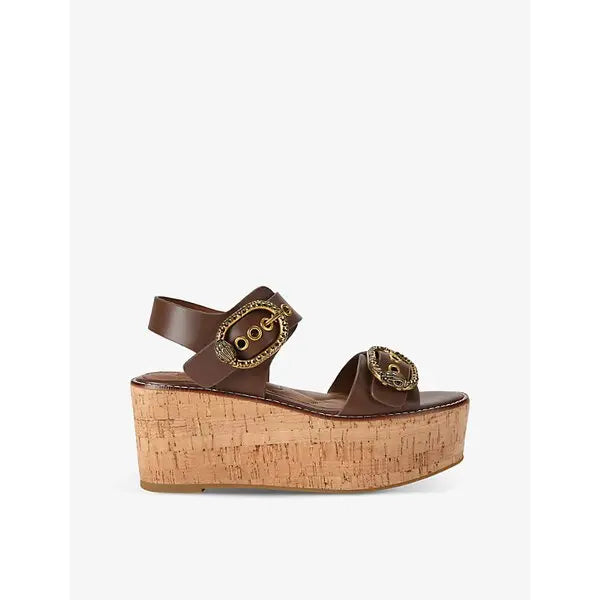 KURT GEIGER  Mayfair Buckle-Embellished Leather Platform Sandals size 6.5M