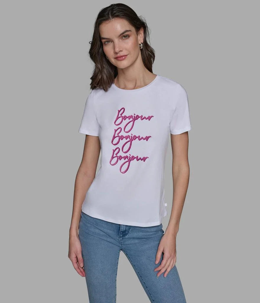 Karl Lagerfeld ParisBONJOUR X 3 EMBELLISHED TEE