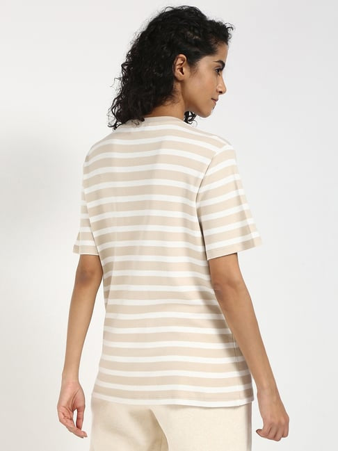 TOMMY HILFIGER Beige Cotton Stripes Short Sleeve T-Shirt size M