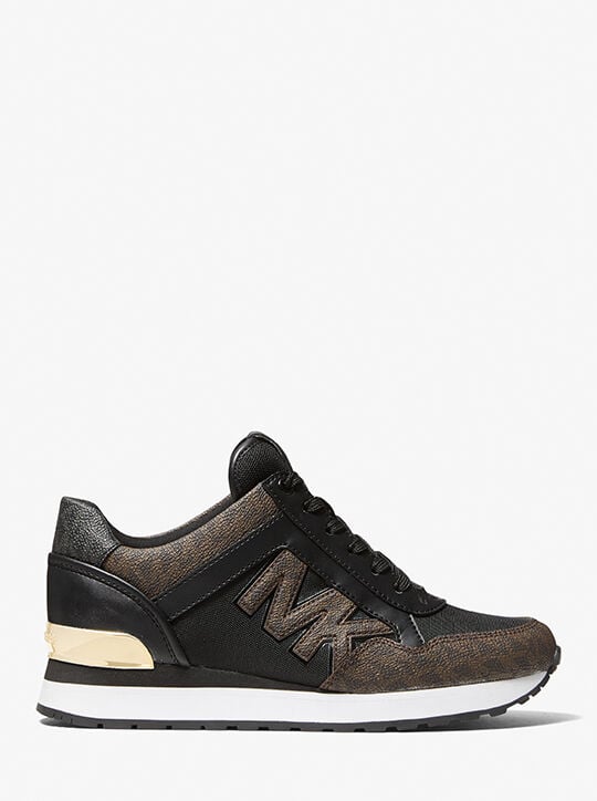 Michael Kors Maddy Two-Tone Logo Trainer brown black sneakers 7m