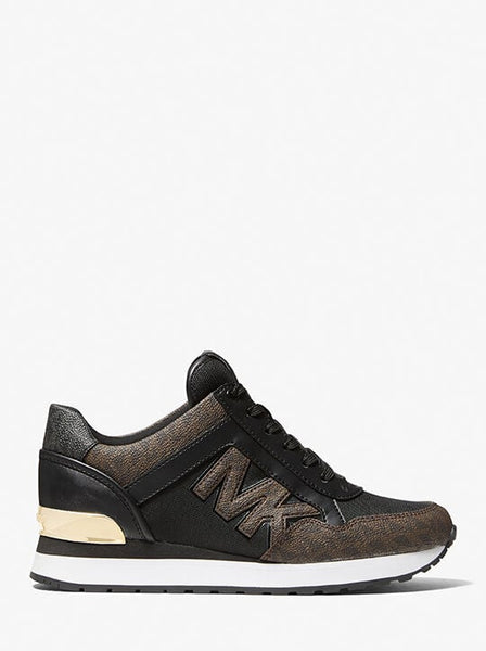 Michael Kors Maddy Two-Tone Logo Trainer brown black sneakers 7m
