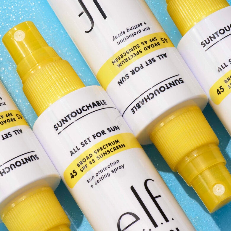 Elf Suntouchable All Set for Sun SPF 45 Broad-spectrum SPF 45 sunscreen and clear makeup setting spray