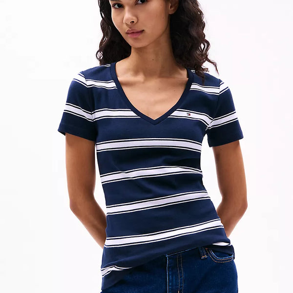 Tommy Hilfiger V-Neck Stripe Favorite T-Shirt size L