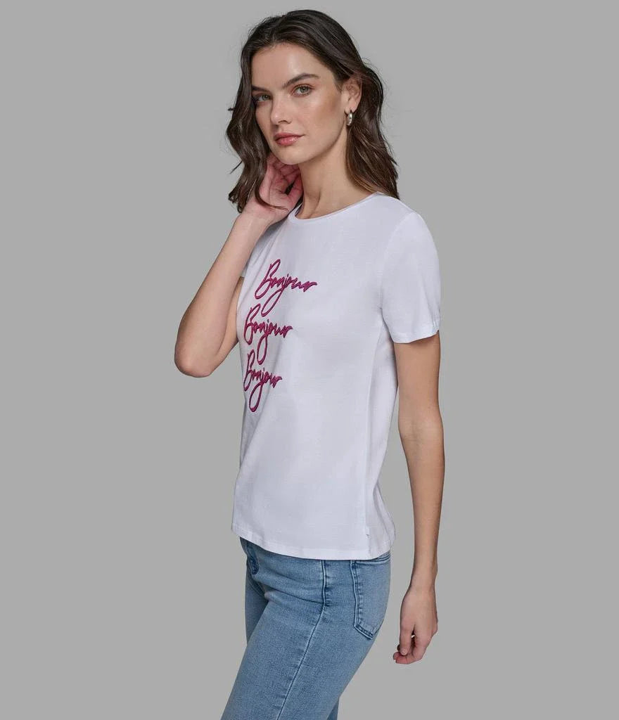 Karl Lagerfeld ParisBONJOUR X 3 EMBELLISHED TEE