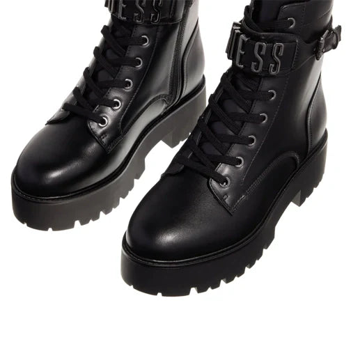 Guess Women's Vaires Lug Sole Cuff Lace Up Logo Plated Combat Booties 9M