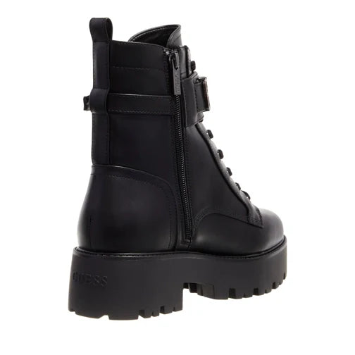 Guess Women's Vaires Lug Sole Cuff Lace Up Logo Plated Combat Booties 9M