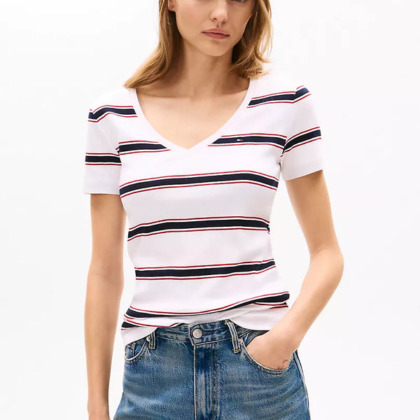 Tommy Hilfiger V-Neck Stripe Favorite T-Shirt size L