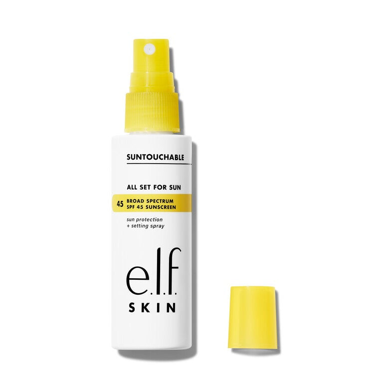 Elf Suntouchable All Set for Sun SPF 45 Broad-spectrum SPF 45 sunscreen and clear makeup setting spray
