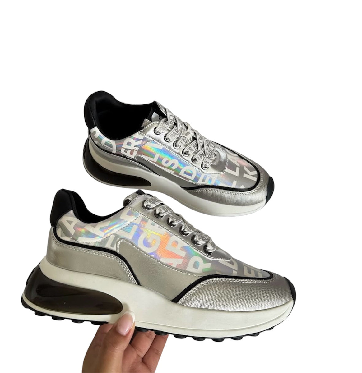 Karl Lagerfeld Paris Logo Metallic Low-Top Sneakers 9M