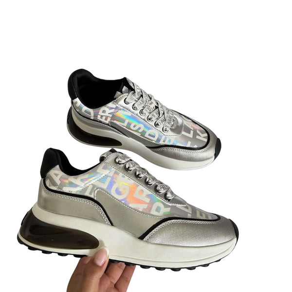 Karl Lagerfeld Paris Logo Metallic Low-Top Sneakers 9M