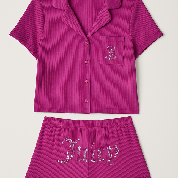 Juicy Couture Women's Ribbed Velour Pajama Set – Magenta "Juicy" Rhinestone Logo size L