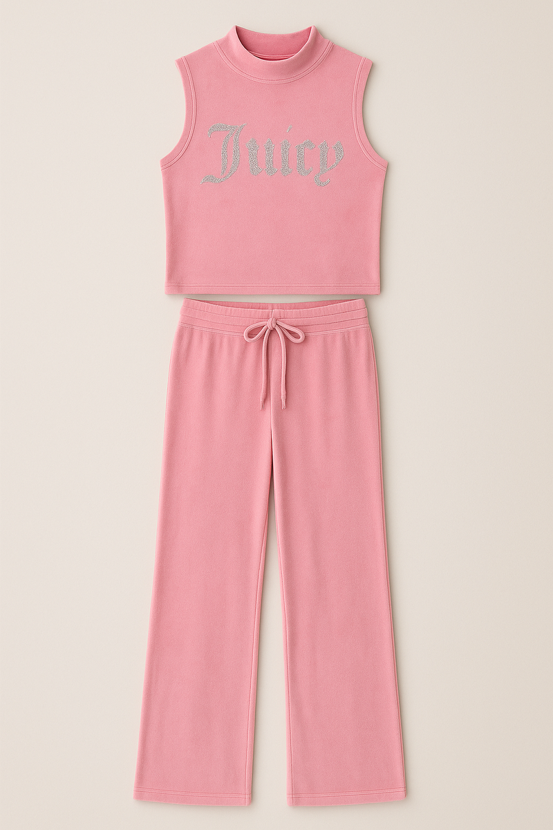 Juicy Couture Velour 2 Pcs Sleepwear PAJAMA Tank Pants Size S Pink Lemonade