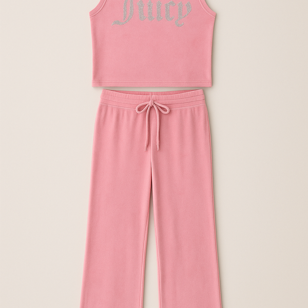 Juicy Couture Velour 2 Pcs Sleepwear PAJAMA Tank Pants Size S Pink Lemonade