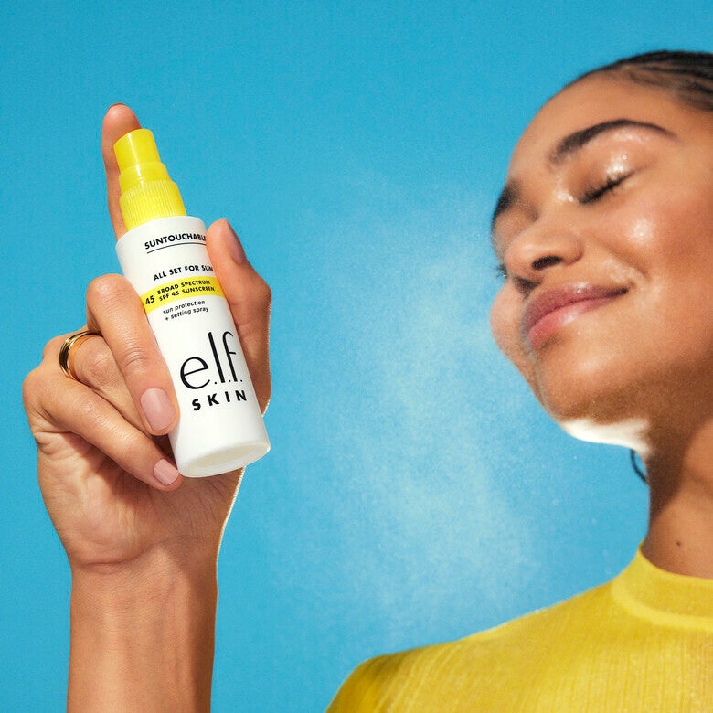 Elf Suntouchable All Set for Sun SPF 45 Broad-spectrum SPF 45 sunscreen and clear makeup setting spray