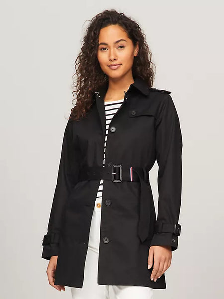 TOMMY HILFIGER HERITAGE TRENCH COAT IN BLACK SIZE MEDIUM