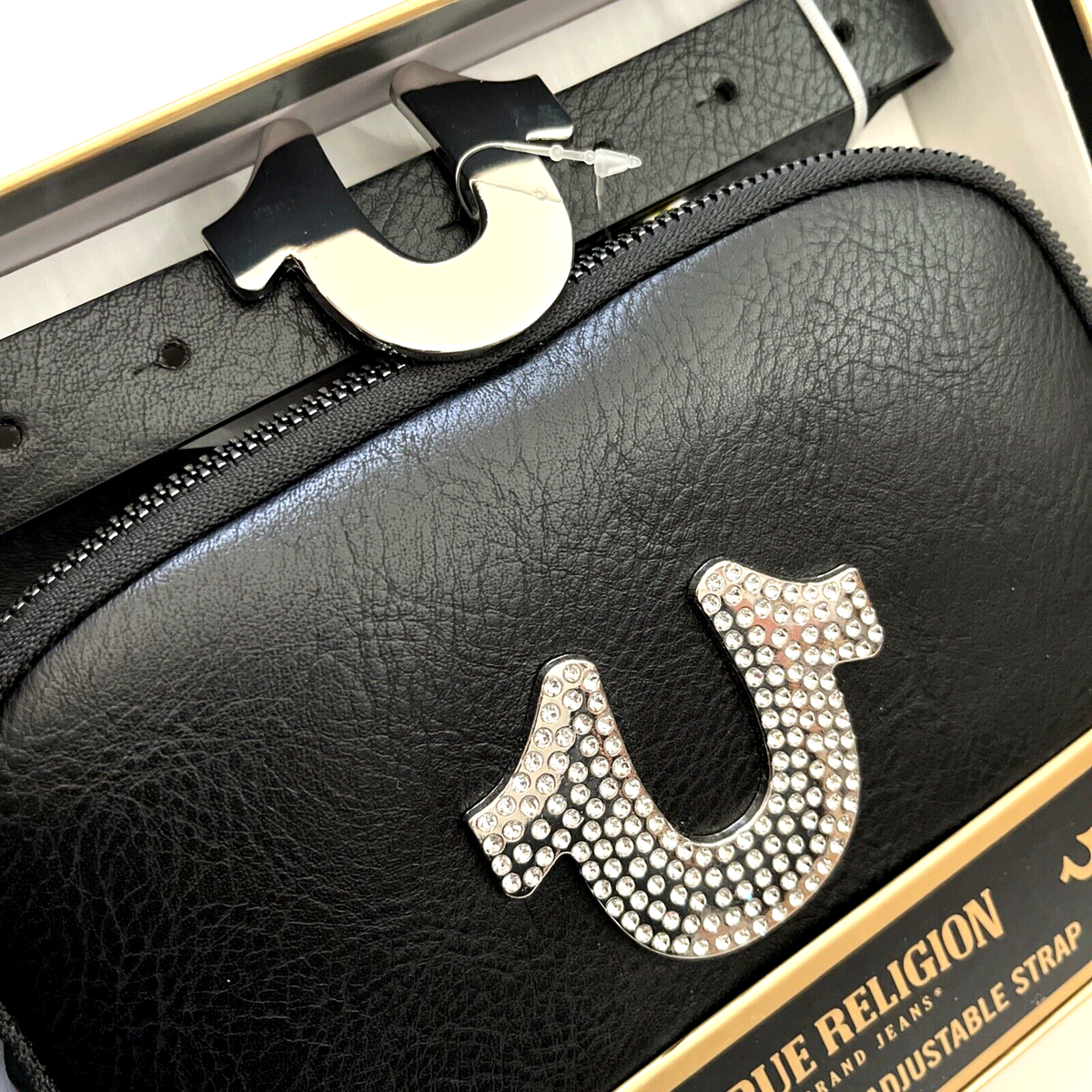 TRUE RELIGION Belt Waist Bag Rhinestones Fanny Pack Black