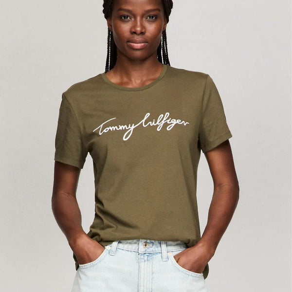 Tommy Hilfiger Embroidered Signature Crewneck T-Shirt Army Green