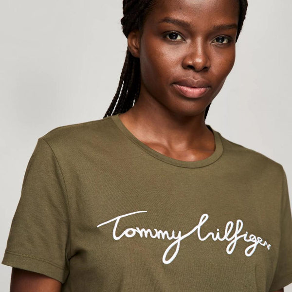 Tommy Hilfiger Embroidered Signature Crewneck T-Shirt Army Green