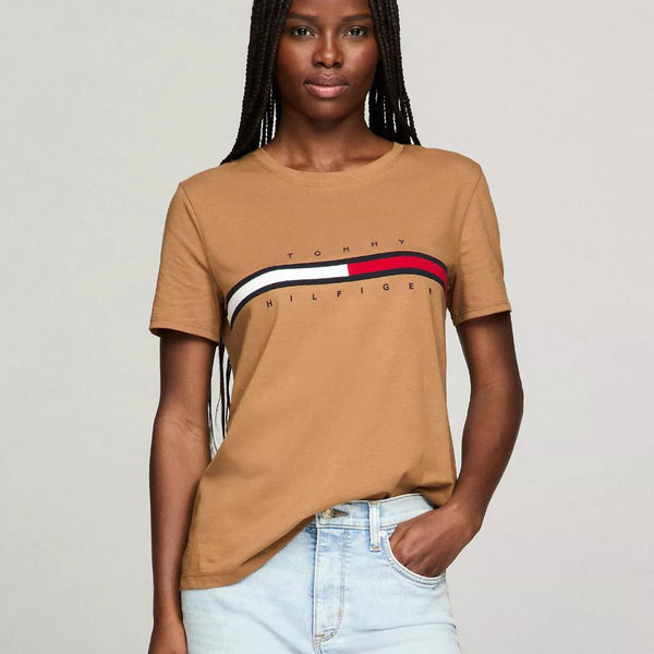 Tommy Hilfiger Embroidered Flag Stripe Logo T-Shirt Golden Rays